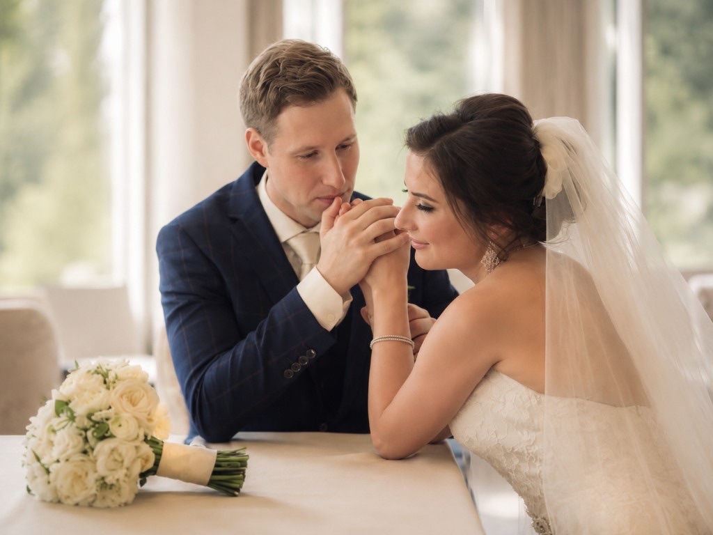 Alex kissing Julia’s hand at the reception