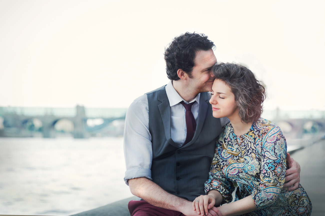 Romantic moment by the water